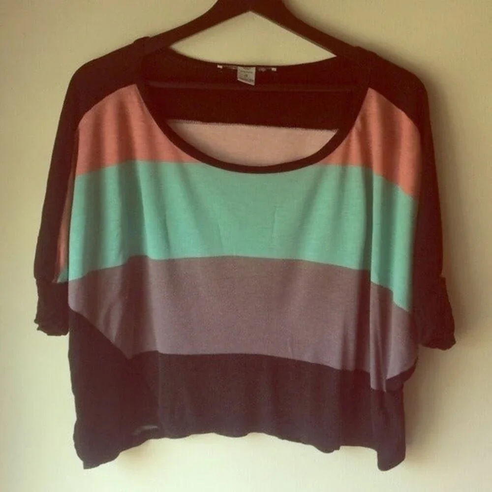 Black Sleeve Rainbow Crop Top - Picture 1 of 5